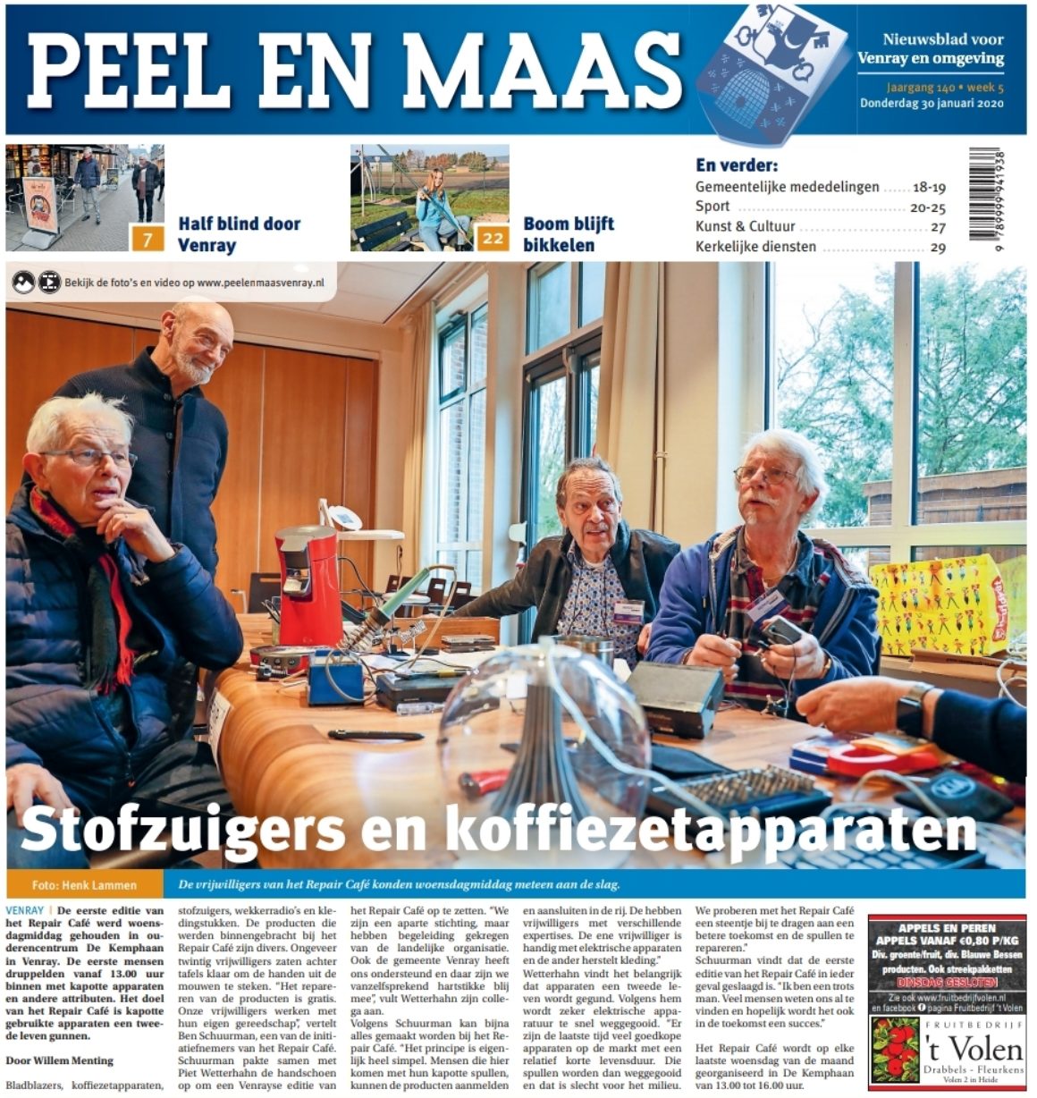 30-01-2020 op de voorpagina van de Peel en Maas!