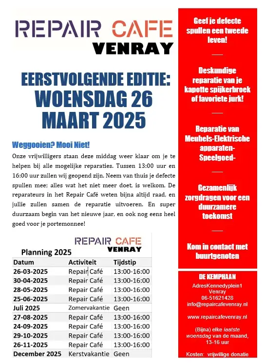 Je bekijkt nu Eerstvolgende Repair Café is op 26 maart 2025